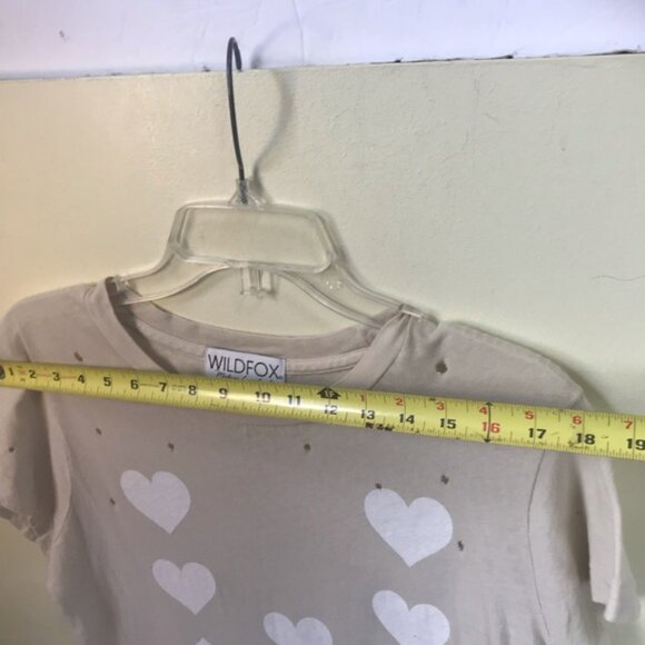 Wildfox Cotton Hearts Graphic Distressed Short Sleeve Tee Crop Soft Stretch Top - Picture 11 of 13